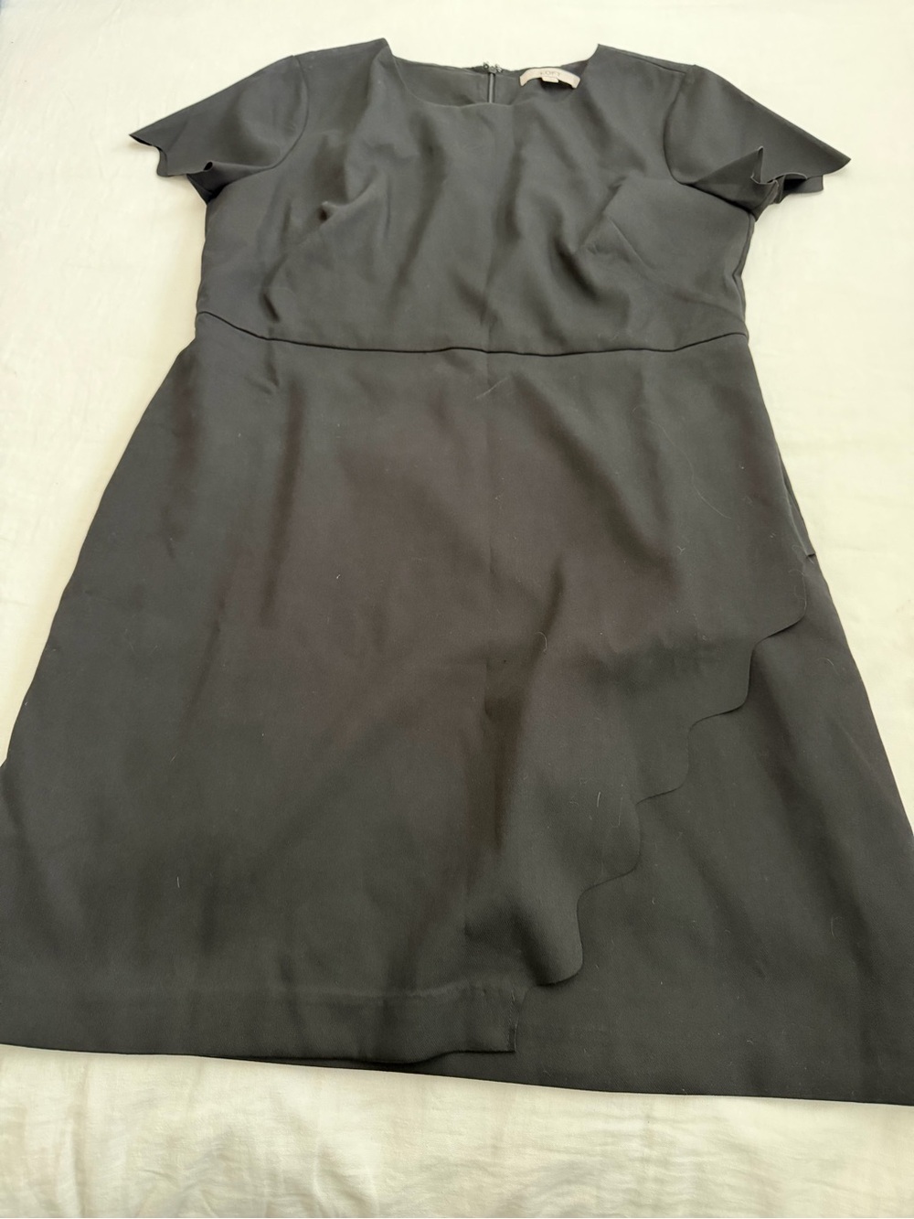 LOFT Black Short-Sleeve Scalloped A-Line Dress